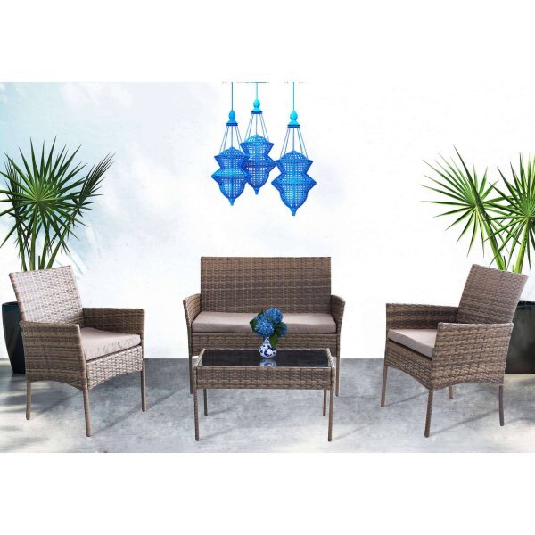 Salotto da Giardino 4 posti con Tavolino in Acciaio,Wicker – CUPIDO