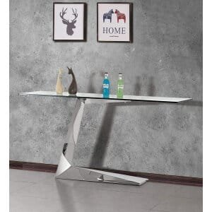 Consolle Matar Base metallo cromato lucido Piano in Vetro Trasparente in Metallo, vetro