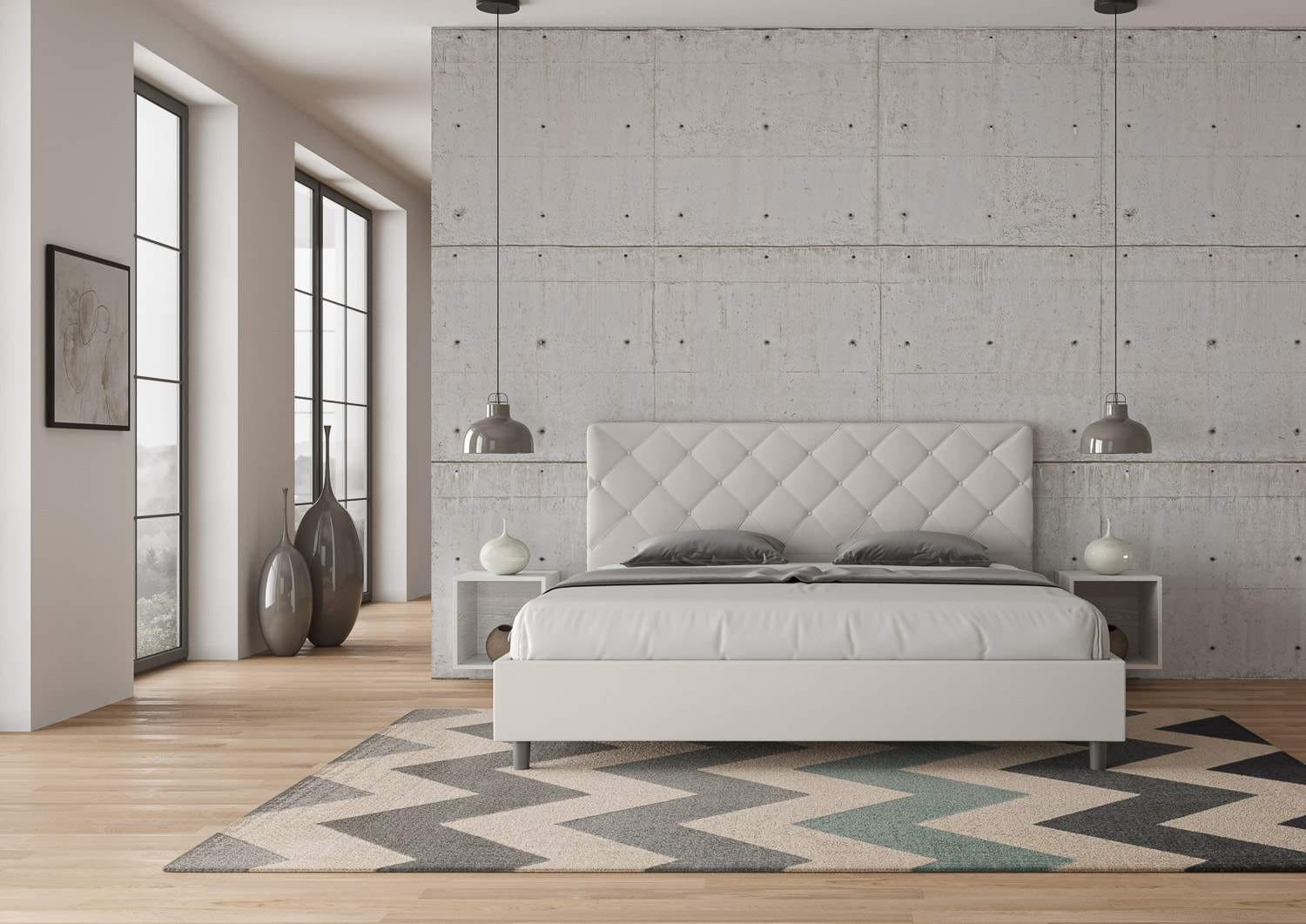 Letto Matrimoniale King size rivestito in Similpelle – PRIYA