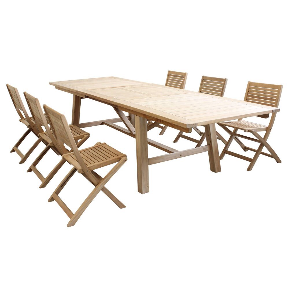 THOR – set tavolo da giardino con sedie in teak cm 160/240x90x77 h