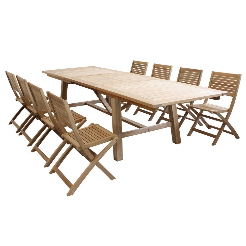 THOR – set tavolo da giardino con sedie in teak cm 160/240x90x77 h