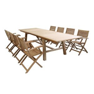 THOR – set tavolo da giardino con sedie in teak cm.220/300x100x77 h