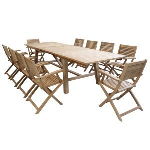 THOR – set tavolo da giardino con sedie in teak cm.220/300x100x77 h