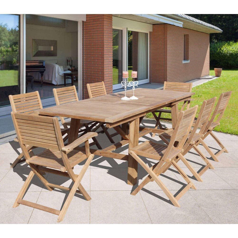 THOR – set tavolo da giardino con sedie in teak cm.220/300x100x77 h