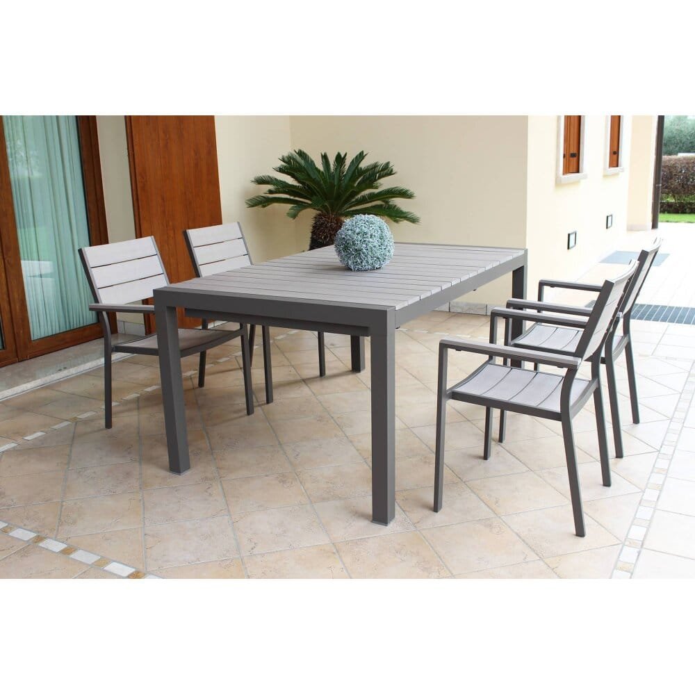 RED – set tavolo da giardino con sedie in alluminio cm 162/242x100x74 h