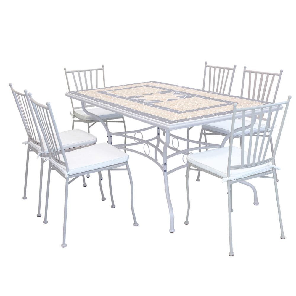 NEVIL – set tavolo da giardino con sedie con piano in mosaico 160×90