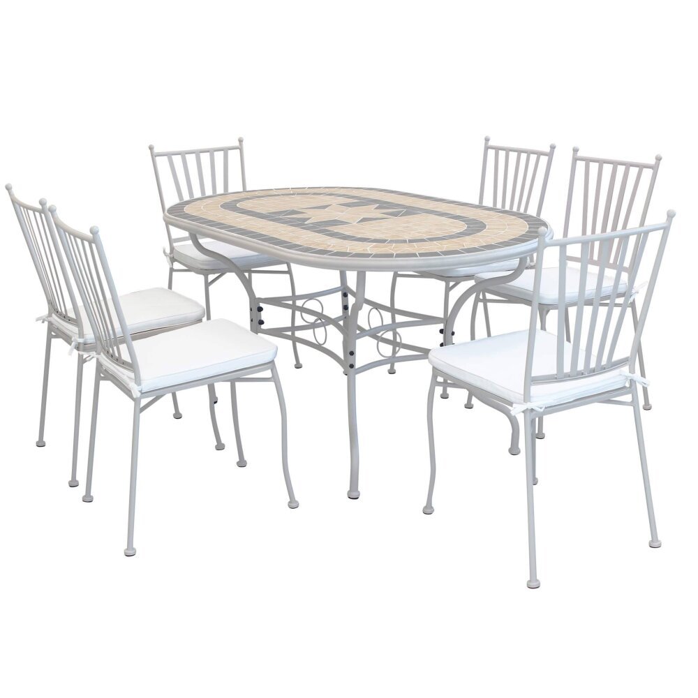 NEVIL – set tavolo da giardino con sedie con piano in mosaico 160×90