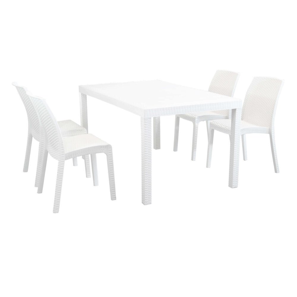 WADE – set tavolo da giardino con sedie fisso in wicker cm 150×90
