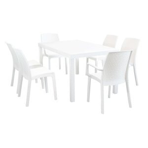 WADE – set tavolo da giardino con sedie fisso in wicker cm 150×90