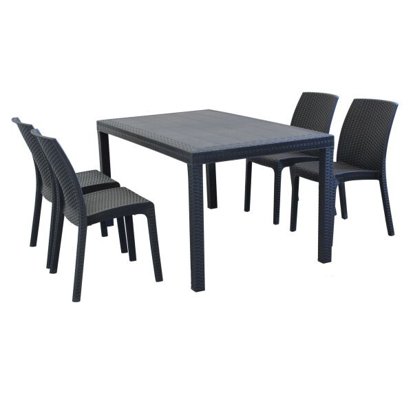 WADE – set tavolo da giardino con sedie fisso in wicker cm 150×90