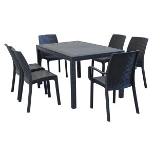 WADE – set tavolo da giardino con sedie fisso in wicker cm 150×90