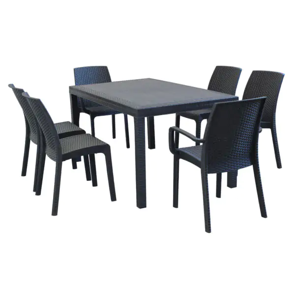 WADE – set tavolo da giardino con sedie fisso in wicker cm 150×90