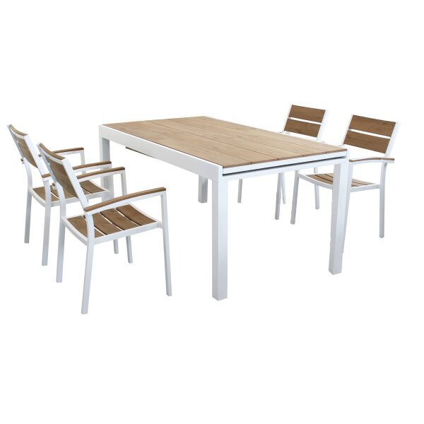 URBAN – set tavolo da giardino con sedie 160/240×95 struttura in alluminio bianco