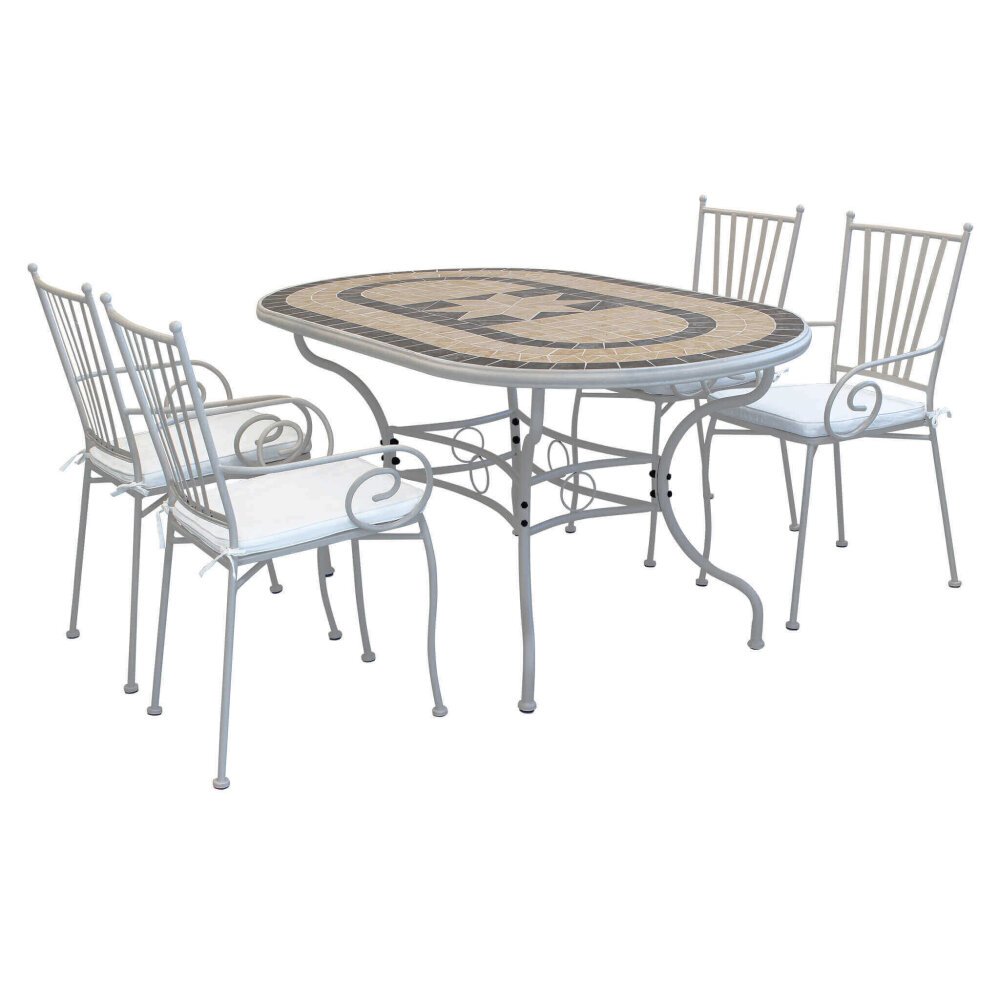 NEVIL – set tavolo da giardino con sedie con piano in mosaico 160×90