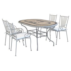 NEVIL – set tavolo da giardino con sedie con piano in mosaico 160×90
