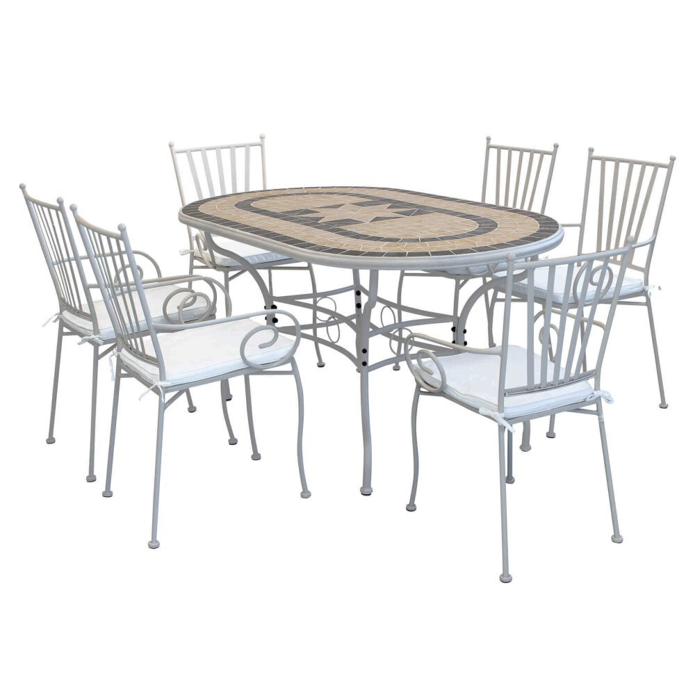 NEVIL – set tavolo da giardino con sedie con piano in mosaico 160×90