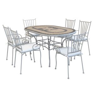 NEVIL – set tavolo da giardino con sedie con piano in mosaico 160×90