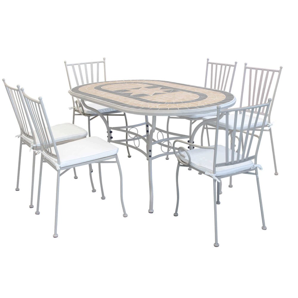 NEVIL – set tavolo da giardino con sedie in Mosaico 160×90