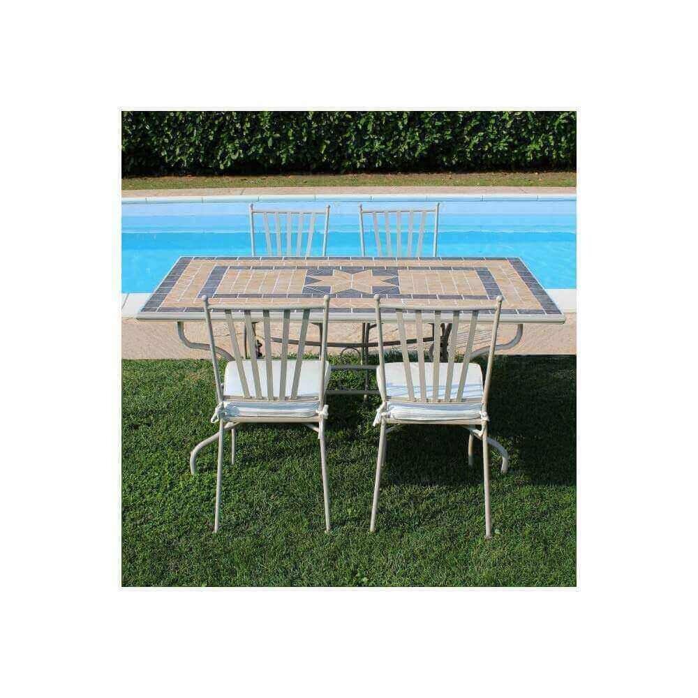 NEVIL – set tavolo da giardino con sedie con piano in mosaico 160×90