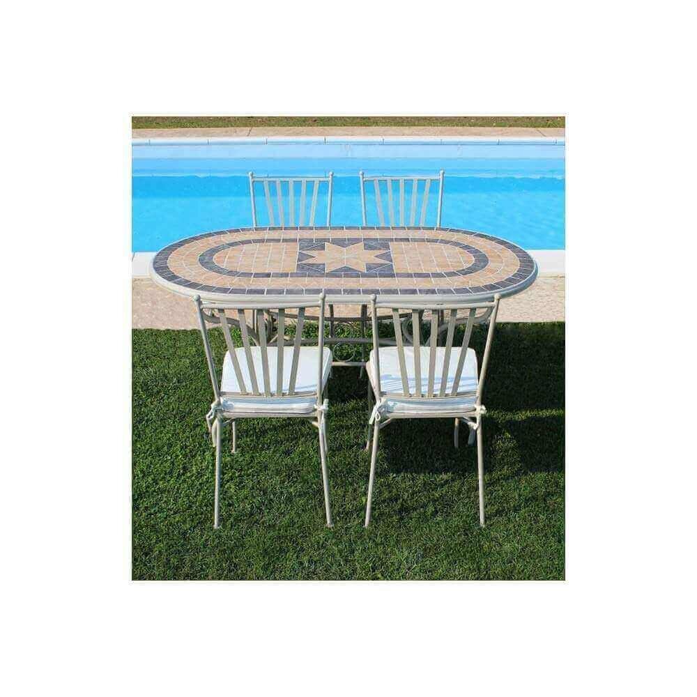NEVIL – set tavolo da giardino con sedie con piano in mosaico 160×90