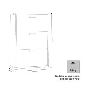 Scarpiera 3 ante a ribalta in Truciolare cm 75,3x33x115,7 – WILLIS