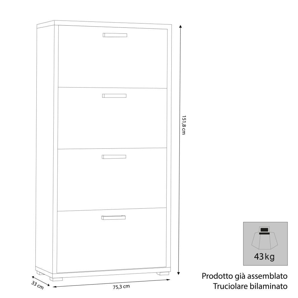 Scarpiera 4 ante a ribalta in Truciolare cm 75,3x33x151,8 – WILLIS
