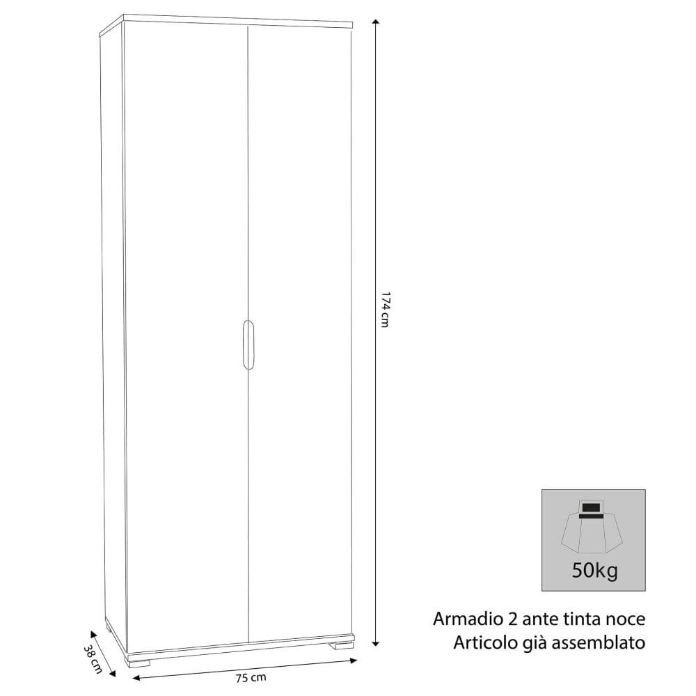 Armadio due ante 180 in Truciolare cm 75x38x174 – MALCOLM