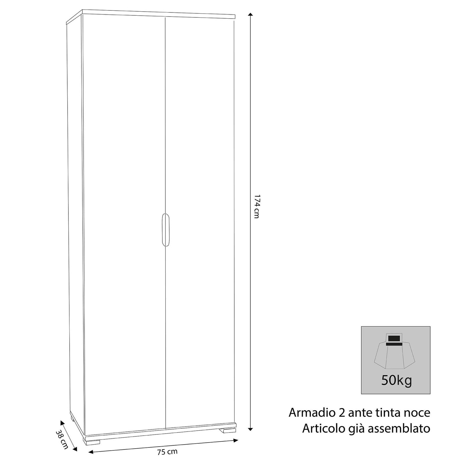 Armadio due ante 180 in Truciolare cm 75x38x174 – MALCOLM