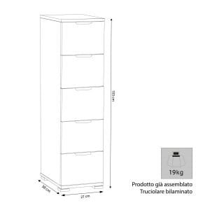 Cassettiera 5 cassetti in Truciolare cm 27x38x103 – LANCELOT