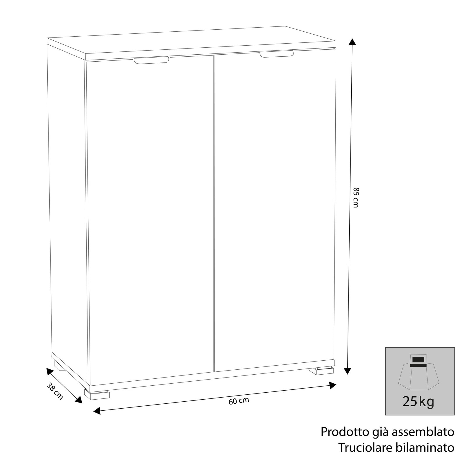 Armadietto da Bagno 2 ante in Truciolare cm 60x38x85 – HOLDEN