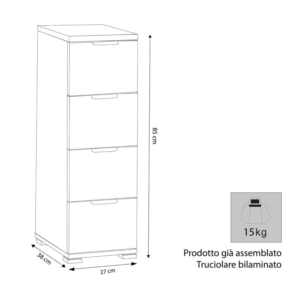 Cassettiera 4 cassetti in Truciolare cm 60x38x174 – KEN