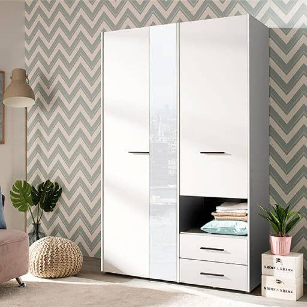 armadio 2 ante 2 cassetti con specchio cm 127,5 x 55 x 205,5 h – CLEANLINE