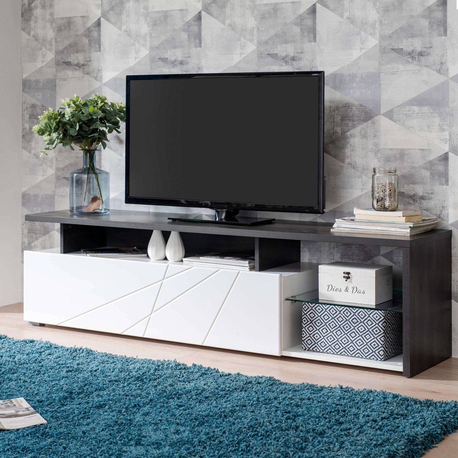 porta tv anta decorata moderno minimal in legno cm 170 x 41,5 x 46,5 h – MISTI