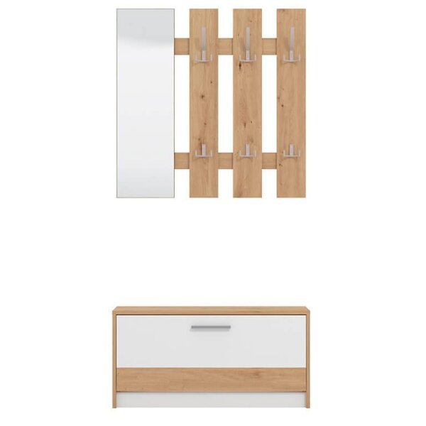 mobile ingresso appendiabiti moderno con specchio e scarpiera cm 91,6 x 28,1 x 202 h – WOODWAVE