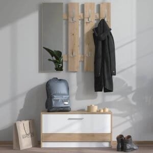 mobile ingresso appendiabiti moderno con specchio e scarpiera cm 91,6 x 28,1 x 202 h – WOODWAVE