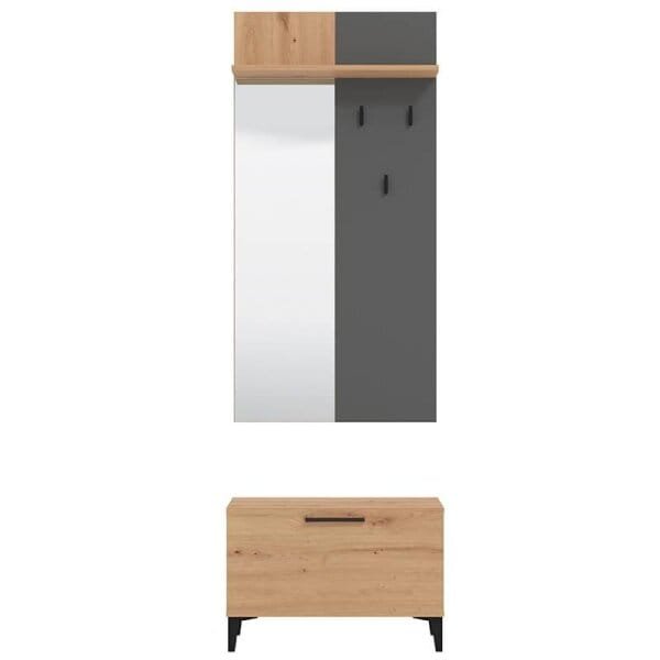 set mobile ingresso appendiabiti con specchio e contenitore cm 67,4 x 34,8 x 200 h – WALLWAND