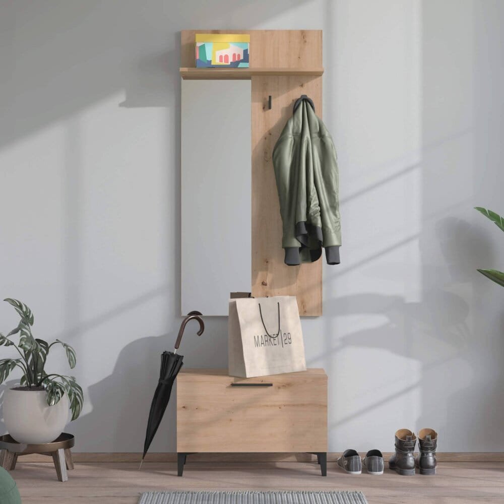 set mobile ingresso appendiabiti con specchio e contenitore cm 67,4 x 34,8 x 200 h – WALLWAND
