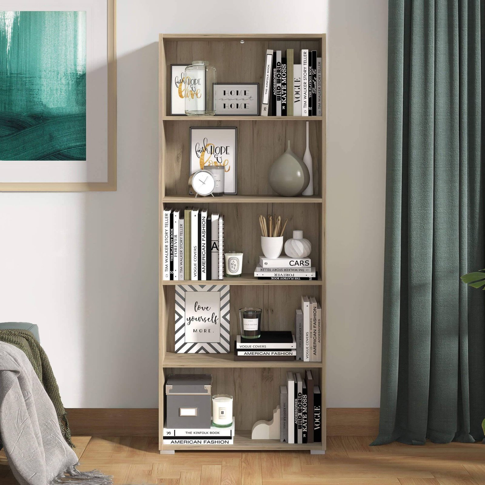 libreria cinque ripiani moderno minimal in legno cm 70 x 24,5 x 176,5 h – MADDI