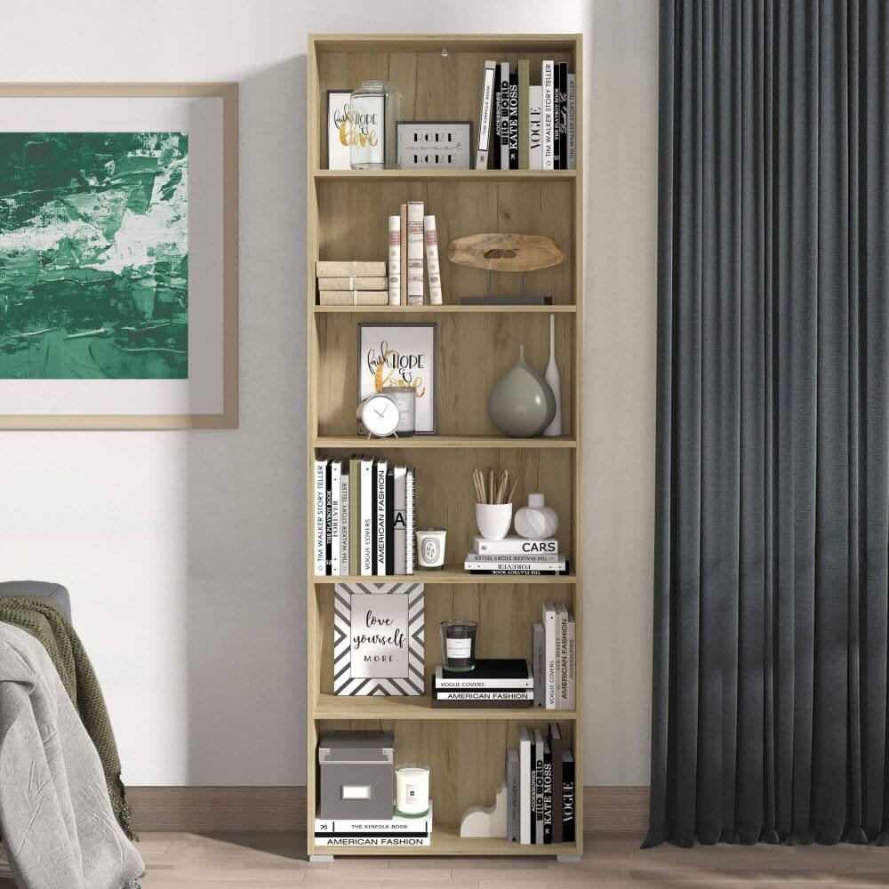 libreria sei ripiani moderno minimal in legno cm 70 x 24,5 x 211,5 h – MADDI