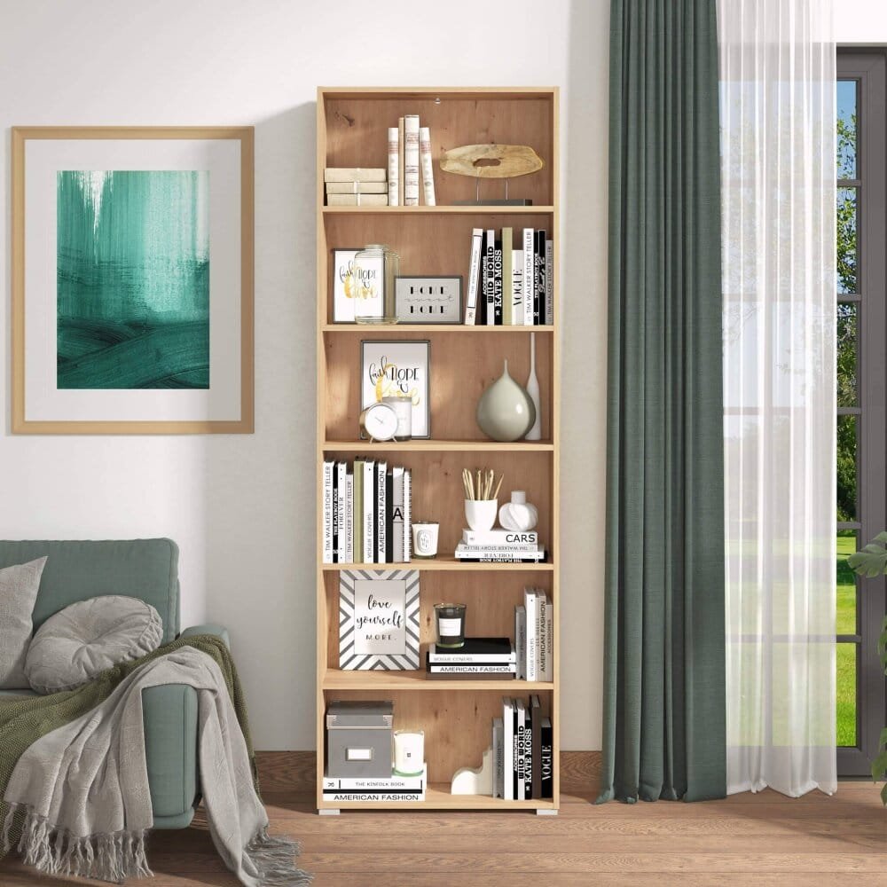 libreria sei ripiani moderno minimal in legno cm 70 x 24,5 x 211,5 h – MADDI