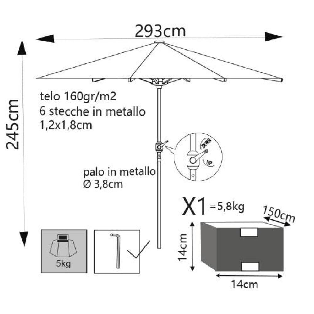 Ombrellone da Giardino Rotondo 3 palo centrale in alluminio,poliestere – MUTE