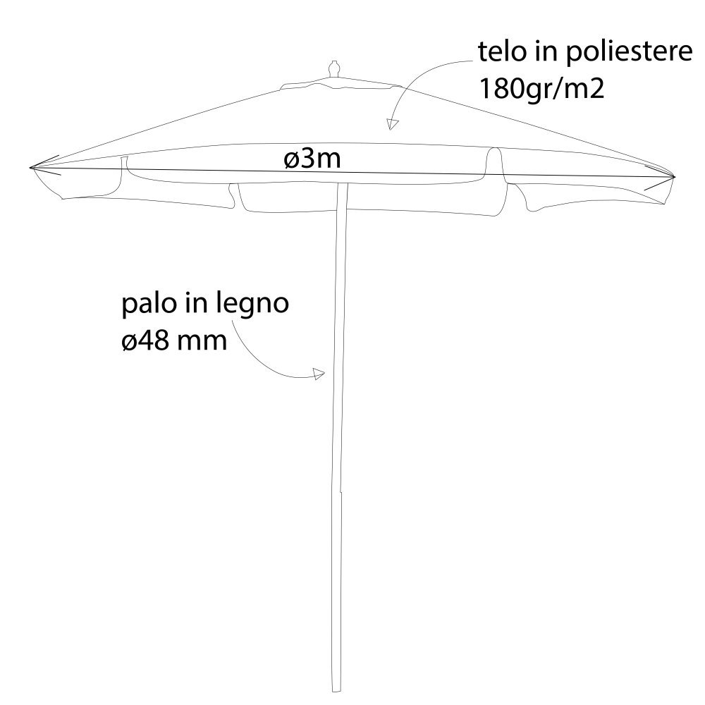 Ombrellone da Giardino Rotondo 3 palo centrale in legno,poliestere – LENA