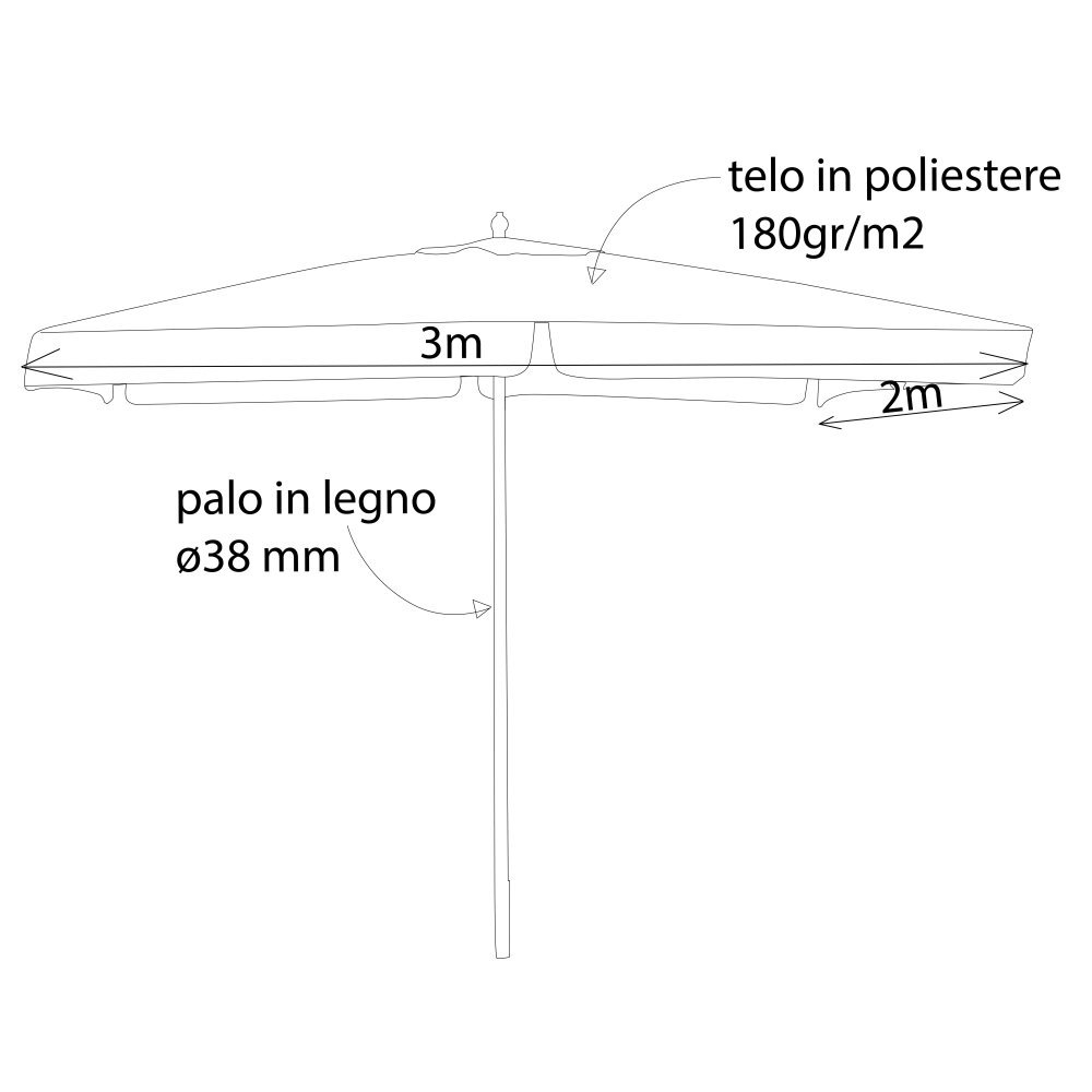 Ombrellone da Giardino 2×3 palo centrale in legno,poliestere – LENA