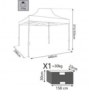 Gazebo Pieghevole con sacca protettiva 3×4,5 in acciaio,poliestere – BRENDON