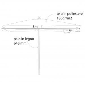 Ombrellone da Giardino 3×3 palo centrale in legno,poliestere – LENA