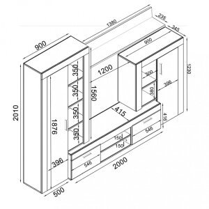 Parete Attrezzata per Soggiorno in Truciolare cm 259x40x180 – ALTON