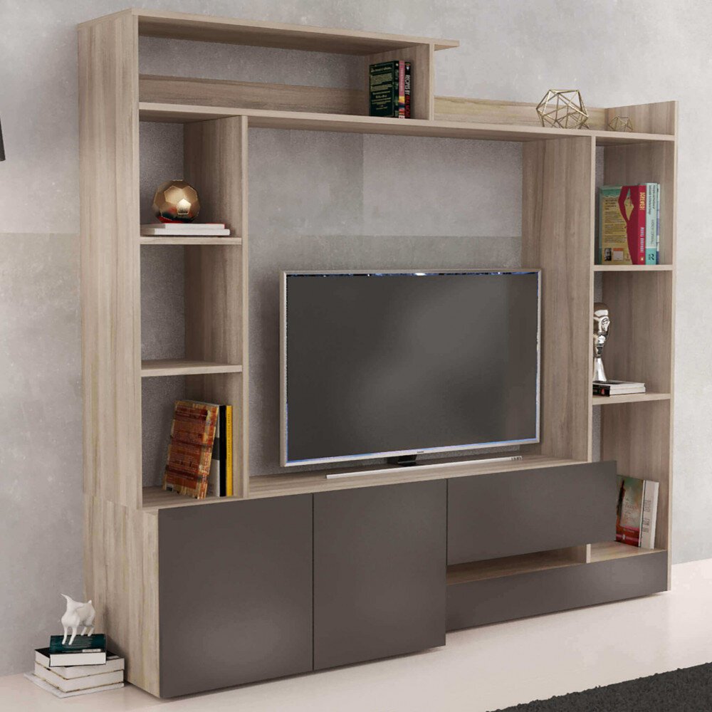 Parete Attrezzata per Soggiorno in Truciolare cm 180x40x165 – THEO