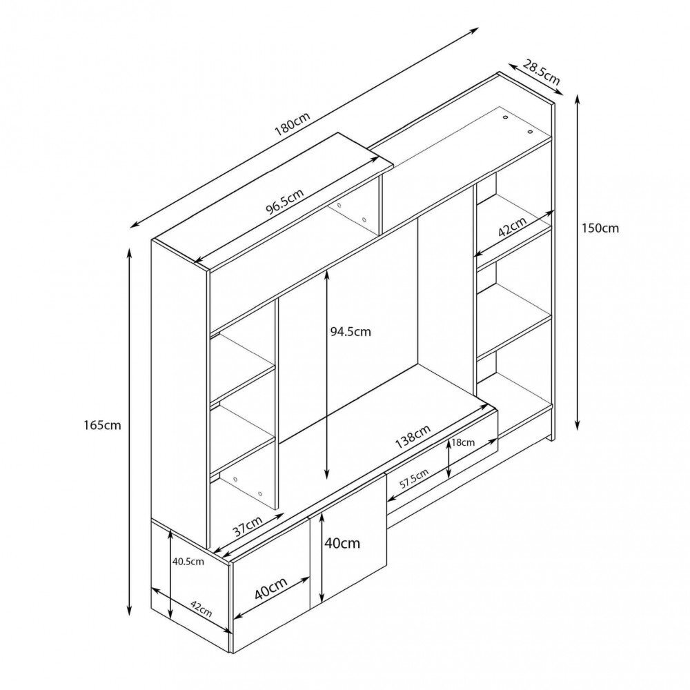 Parete Attrezzata per Soggiorno in Truciolare cm 180x40x165 – THEO