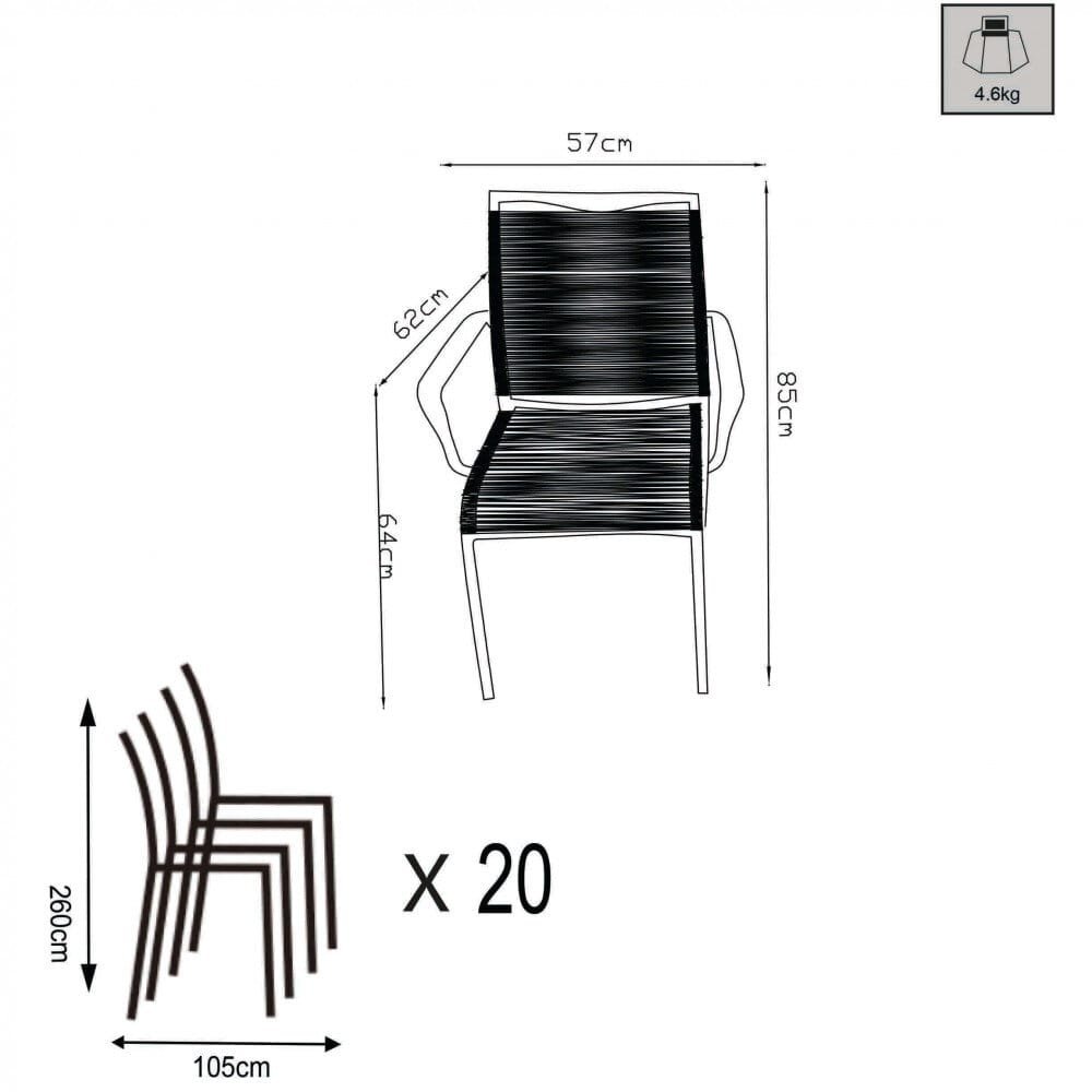 Poltrona da Giardino Impilabile in Alluminio,Corda cm 55x60x87 – WALTER