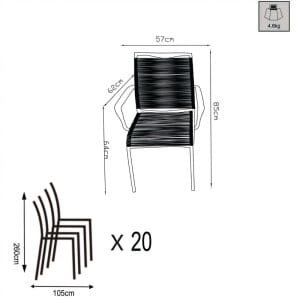 Poltrona da Giardino Impilabile in Alluminio,Corda cm 55x60x87 – WALTER